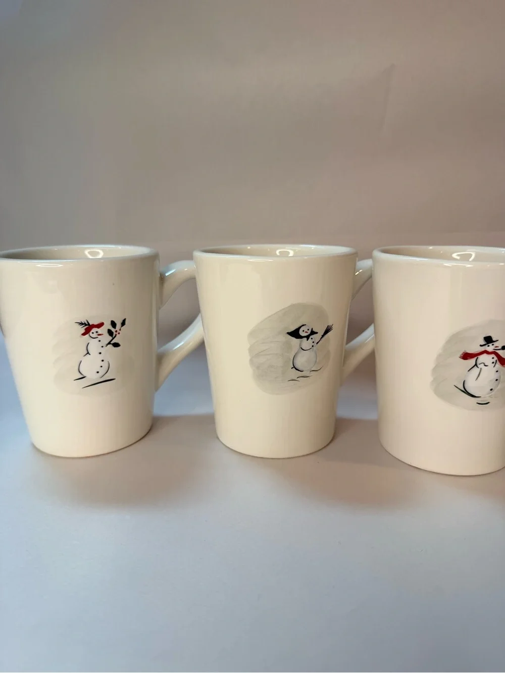 Williams Sonoma Snowman Mugs Set of 6 White Ceramic Holiday Winter Box Vintage
